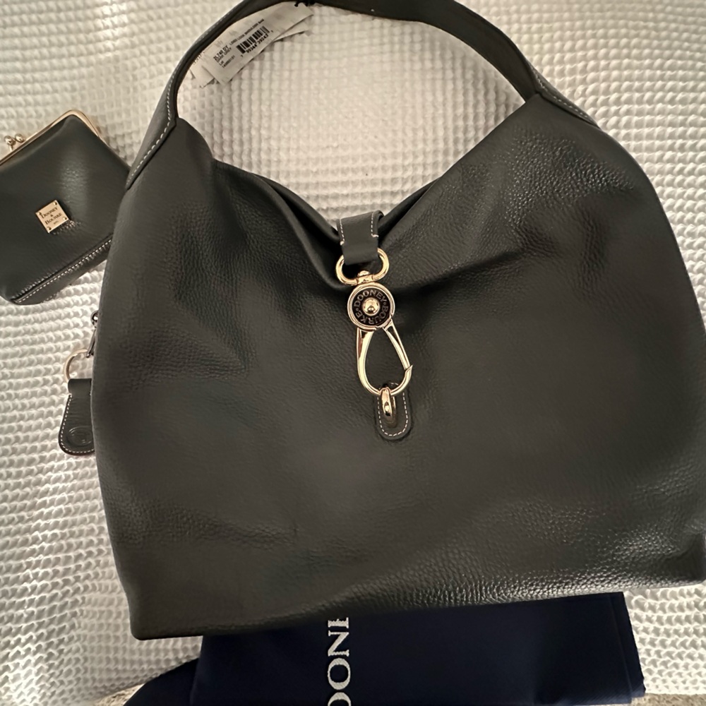 Dooney & Bourke Charcoal Hobo Bag with Gold Accents